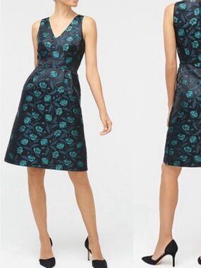 J.Crew Cocktail Dress Teal/Green Poppy on Black Size 4